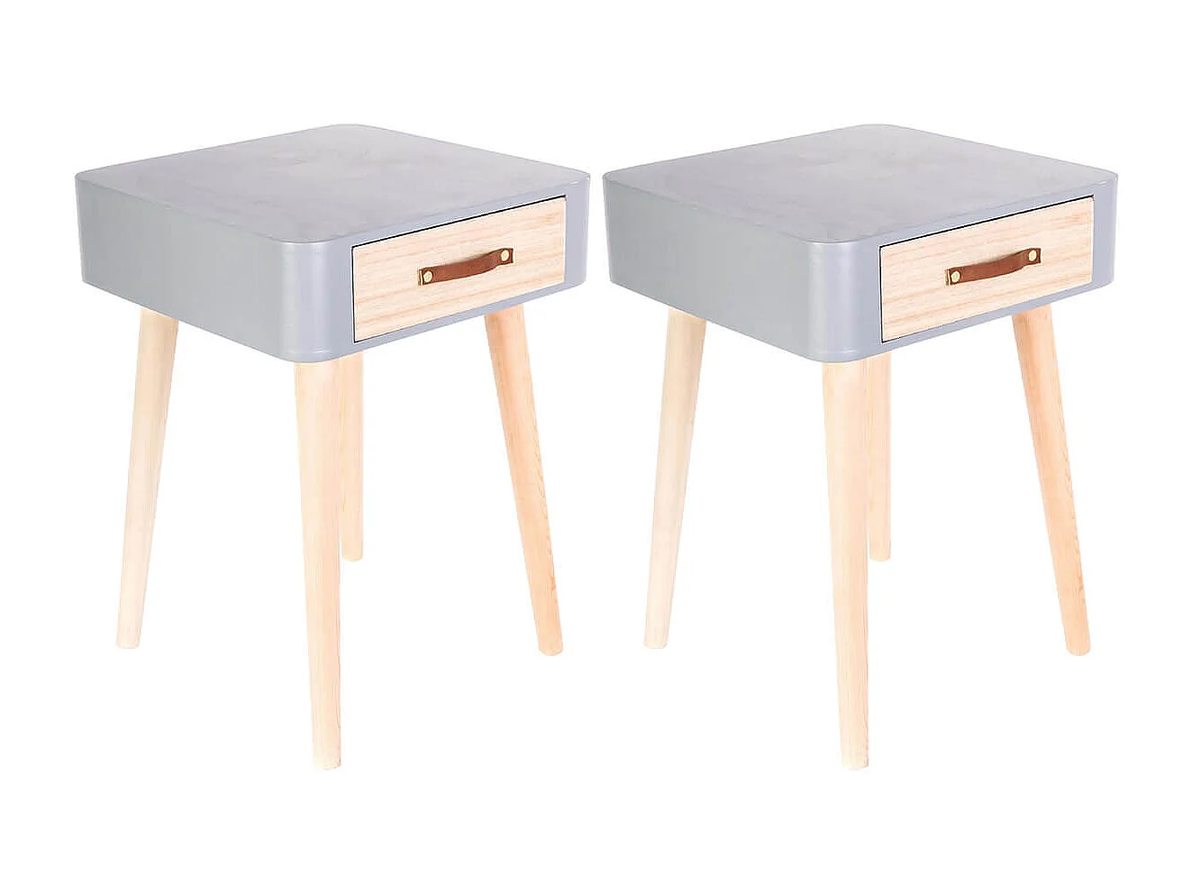 CAREL - Lot de 2 Chevets Carrés 1 Tiroir Gris et Bois