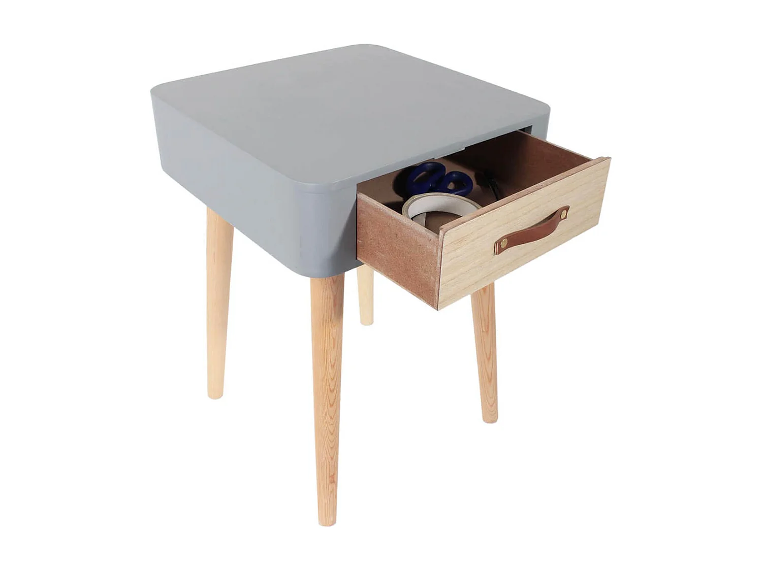 CAREL - Lot de 2 Chevets Carrés 1 Tiroir Gris et Bois