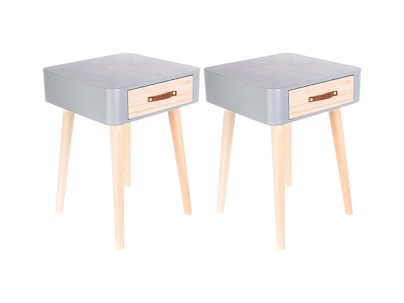 CAREL - Lot de 2 Chevets Carrés 1 Tiroir Gris et Bois