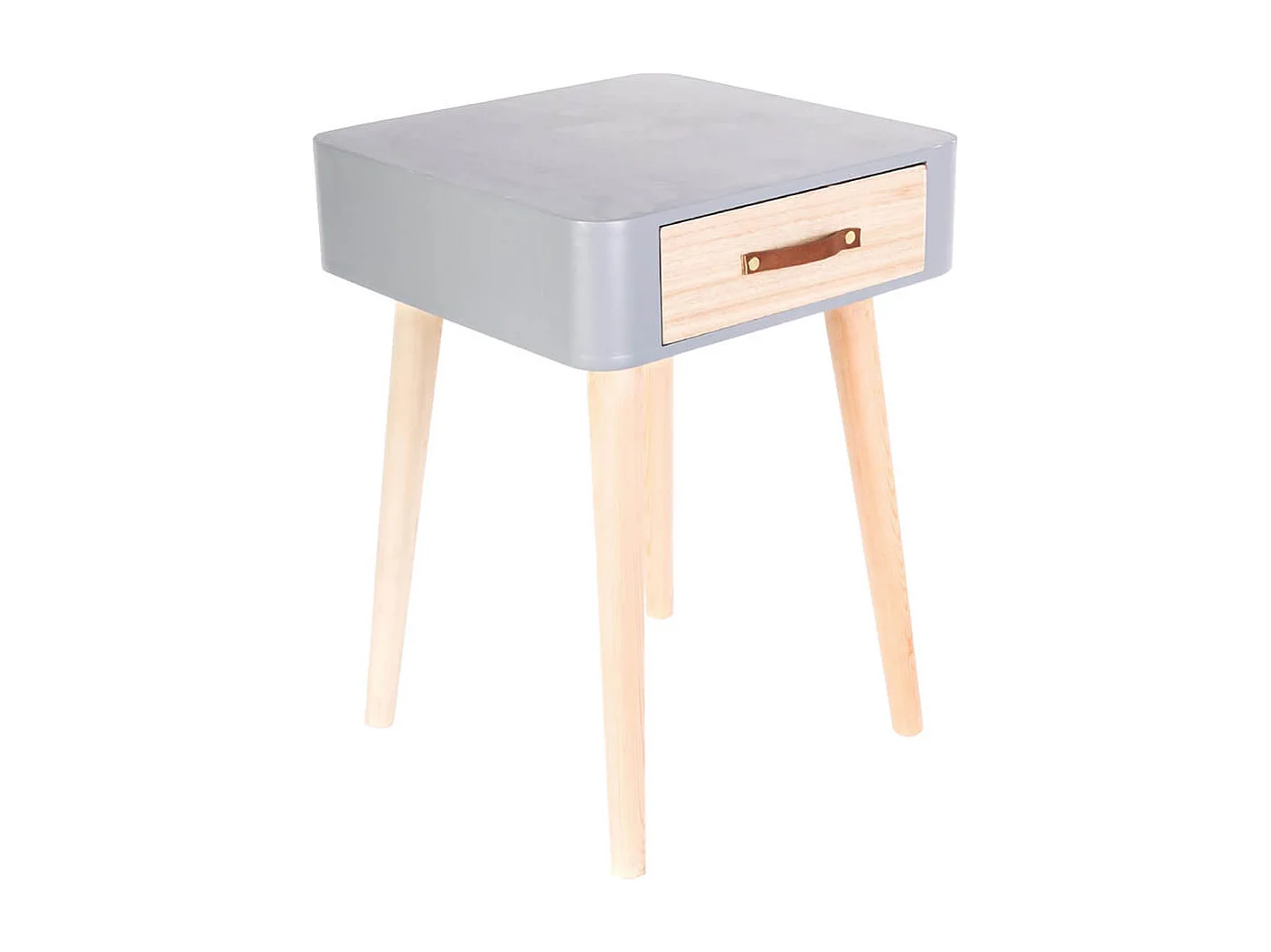 CAREL - Lot de 2 Chevets Carrés 1 Tiroir Gris et Bois