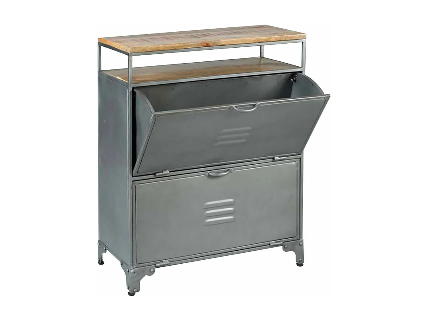 OMAYA - Meuble à Chaussures 2 Portes Acier Brut et Manguier