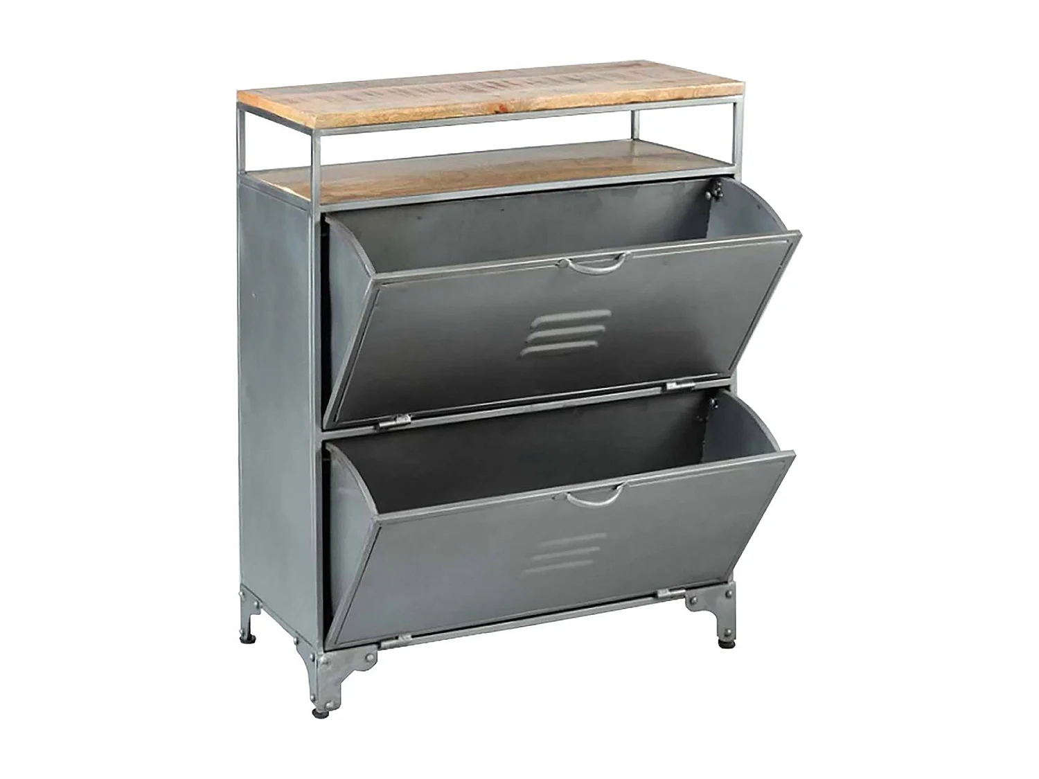 OMAYA - Meuble à Chaussures 2 Portes Acier Brut et Manguier