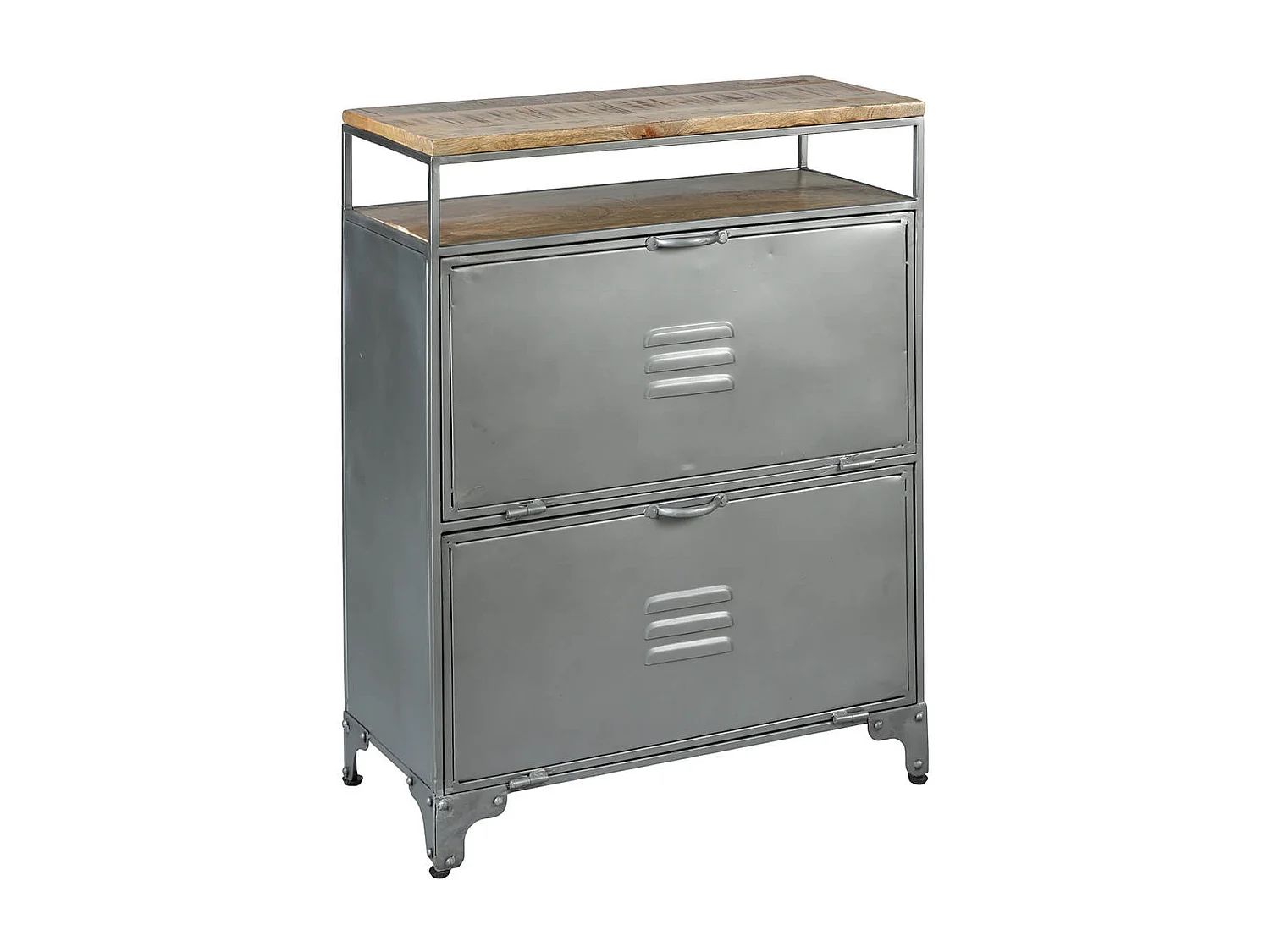 OMAYA - Meuble à Chaussures 2 Portes Acier Brut et Manguier