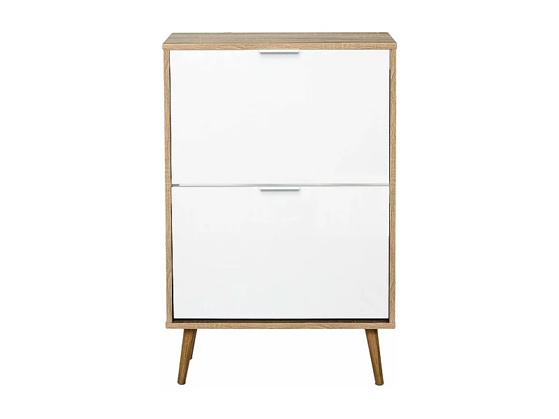 CODY - Meuble à Chaussures 2 Portes Blanc et Effet Bois