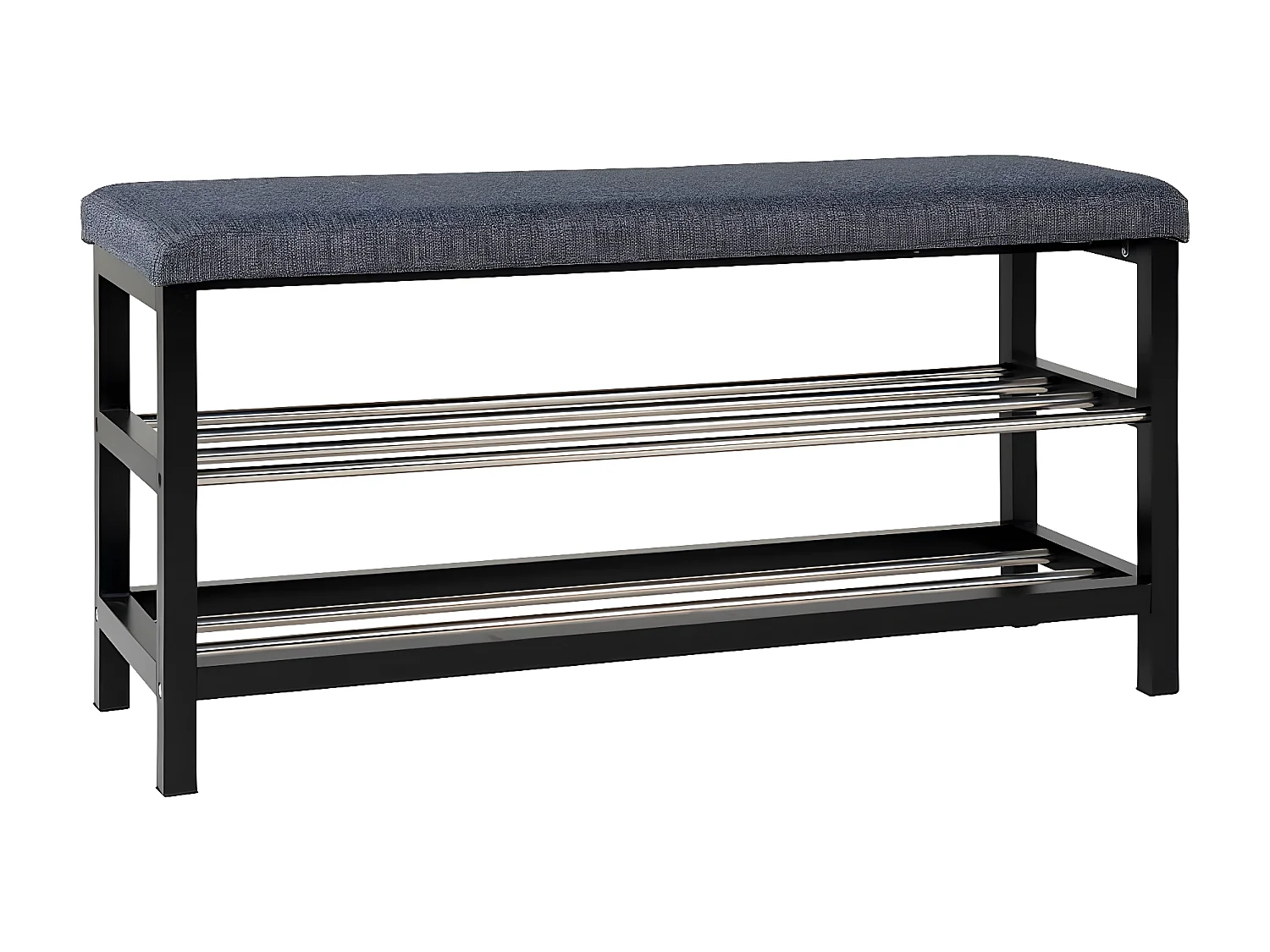 VENETIE - Banc à Chaussures Acier Noir et Tissu Bleu