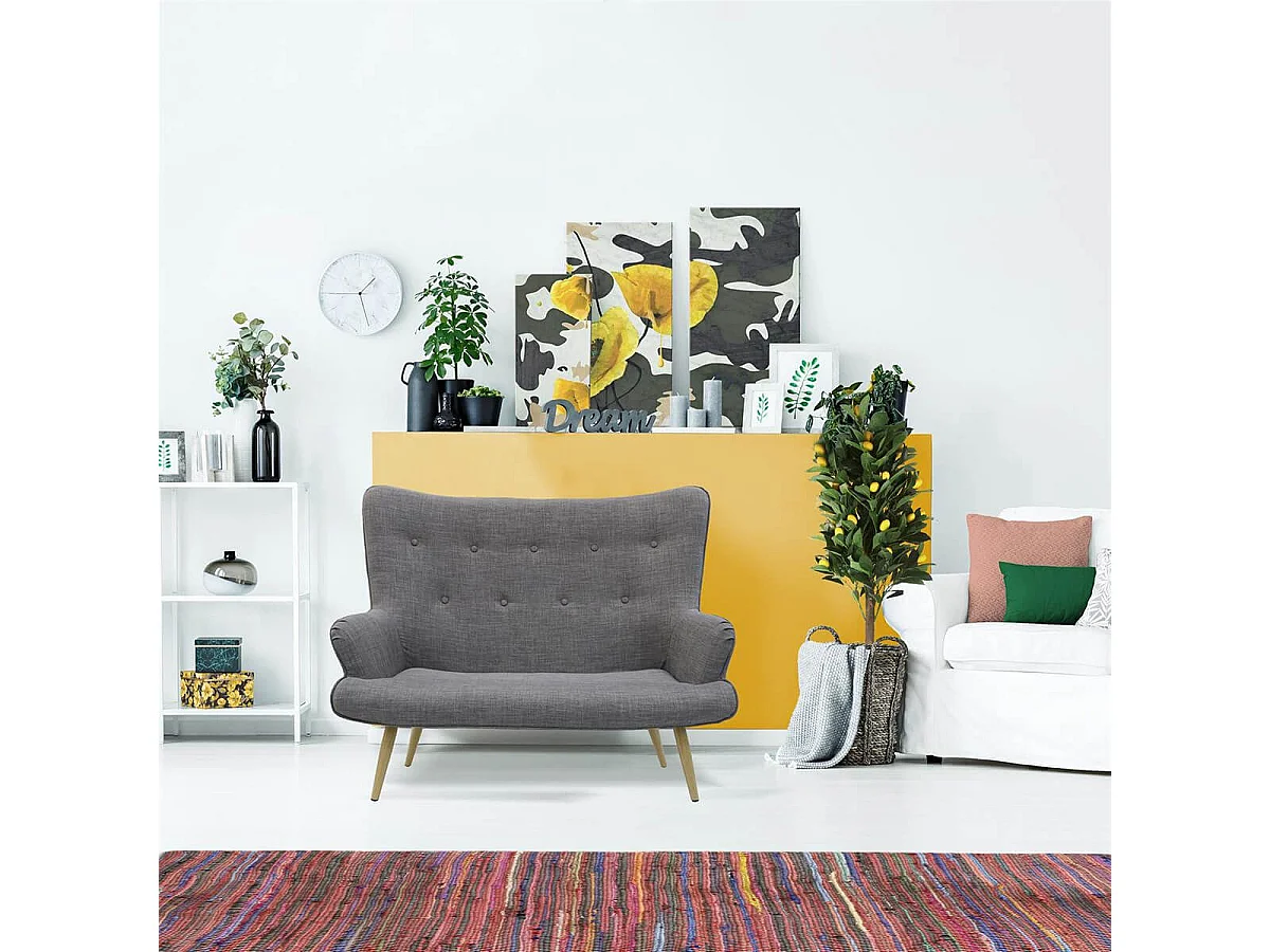 HELICIA - Canapé Fixe 2 Places Tissu Gris