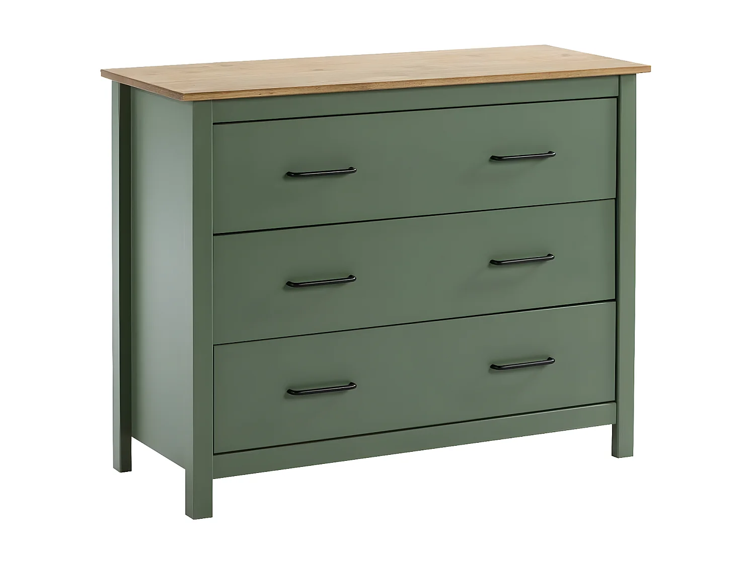 TINA - Commode 3 Tiroirs Bois Ciré coloris Vert