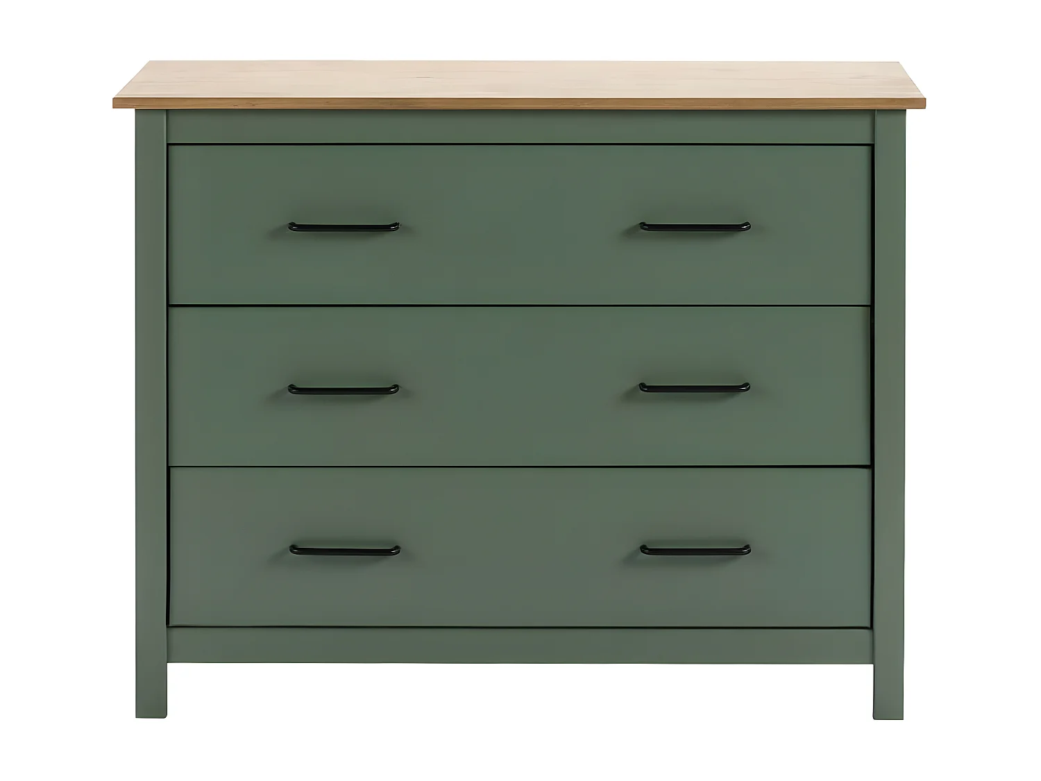 TINA - Commode 3 Tiroirs Bois Ciré coloris Vert
