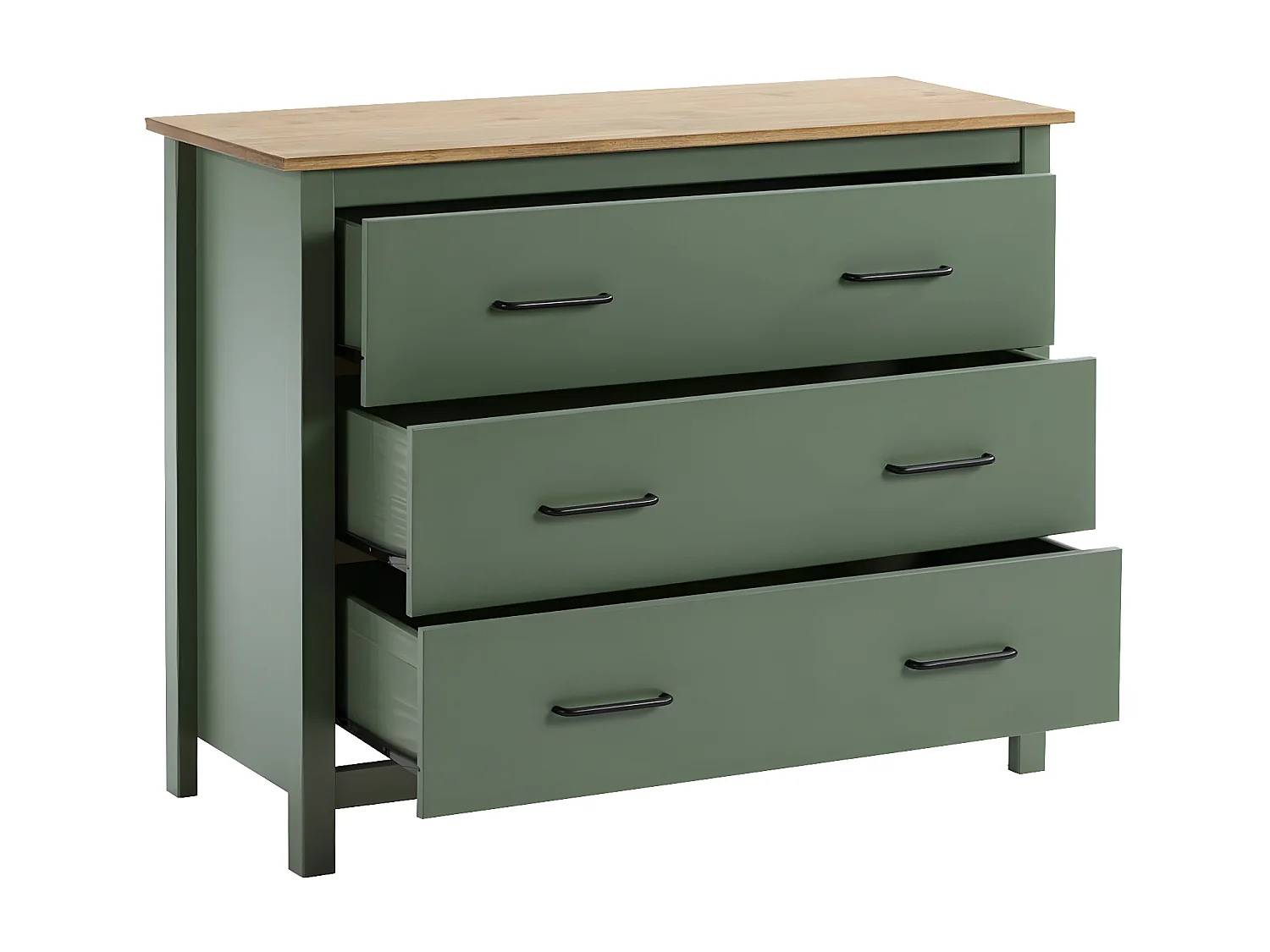 TINA - Commode 3 Tiroirs Bois Ciré coloris Vert