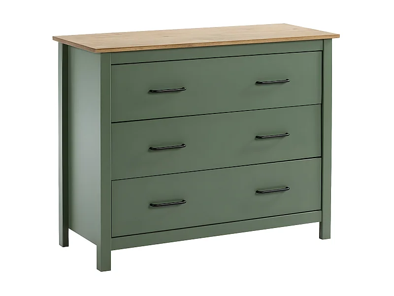 TINA - Commode 3 Tiroirs Bois Ciré coloris Vert