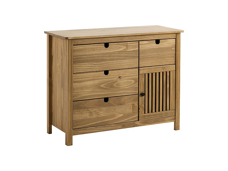 MALIA - Commode 4 Tiroirs 1 Porte Bois Ciré