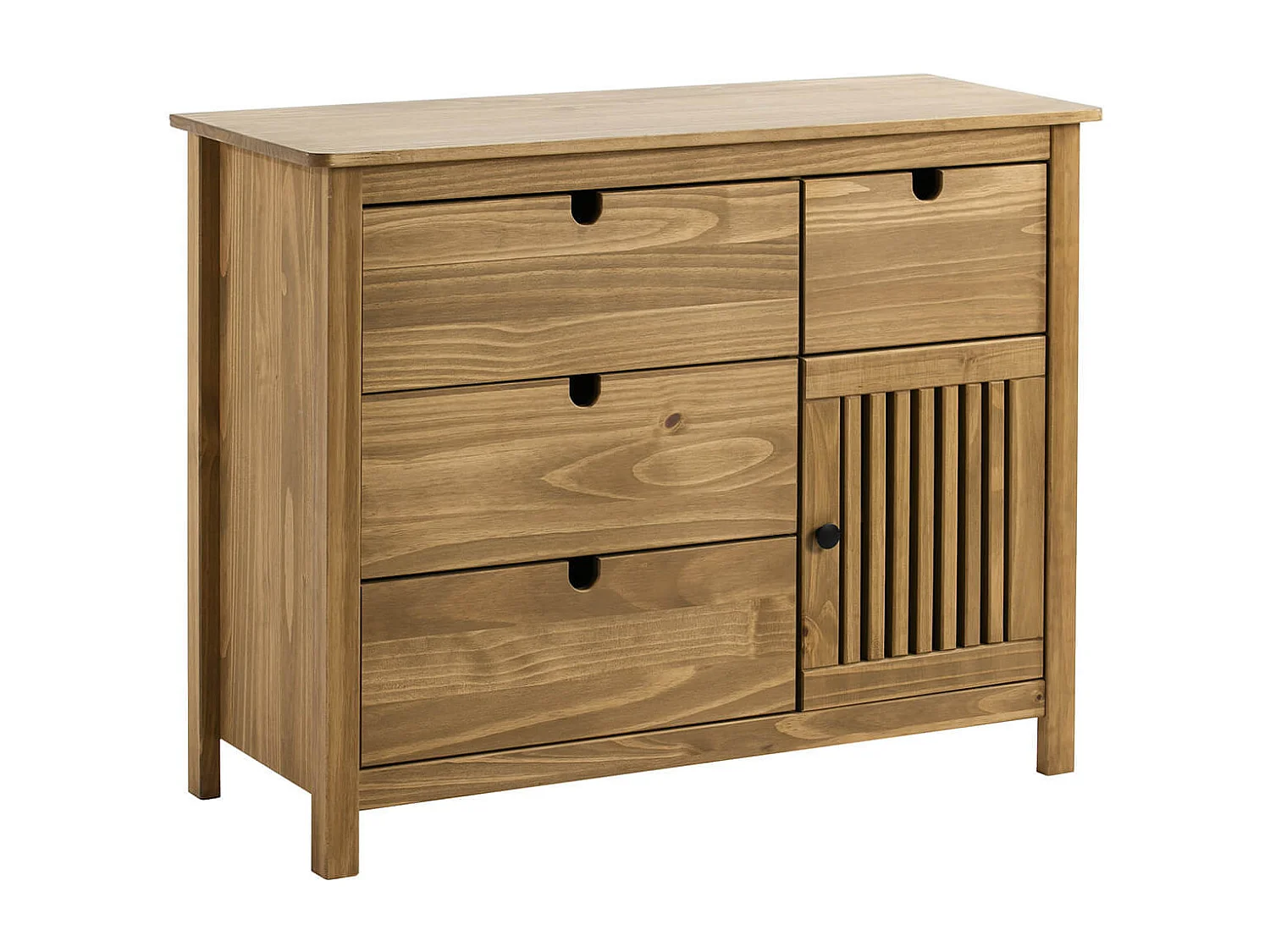 MALIA - Commode 4 Tiroirs 1 Porte Bois Ciré