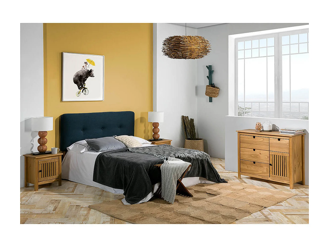 MALIA - Commode 4 Tiroirs 1 Porte Bois Ciré