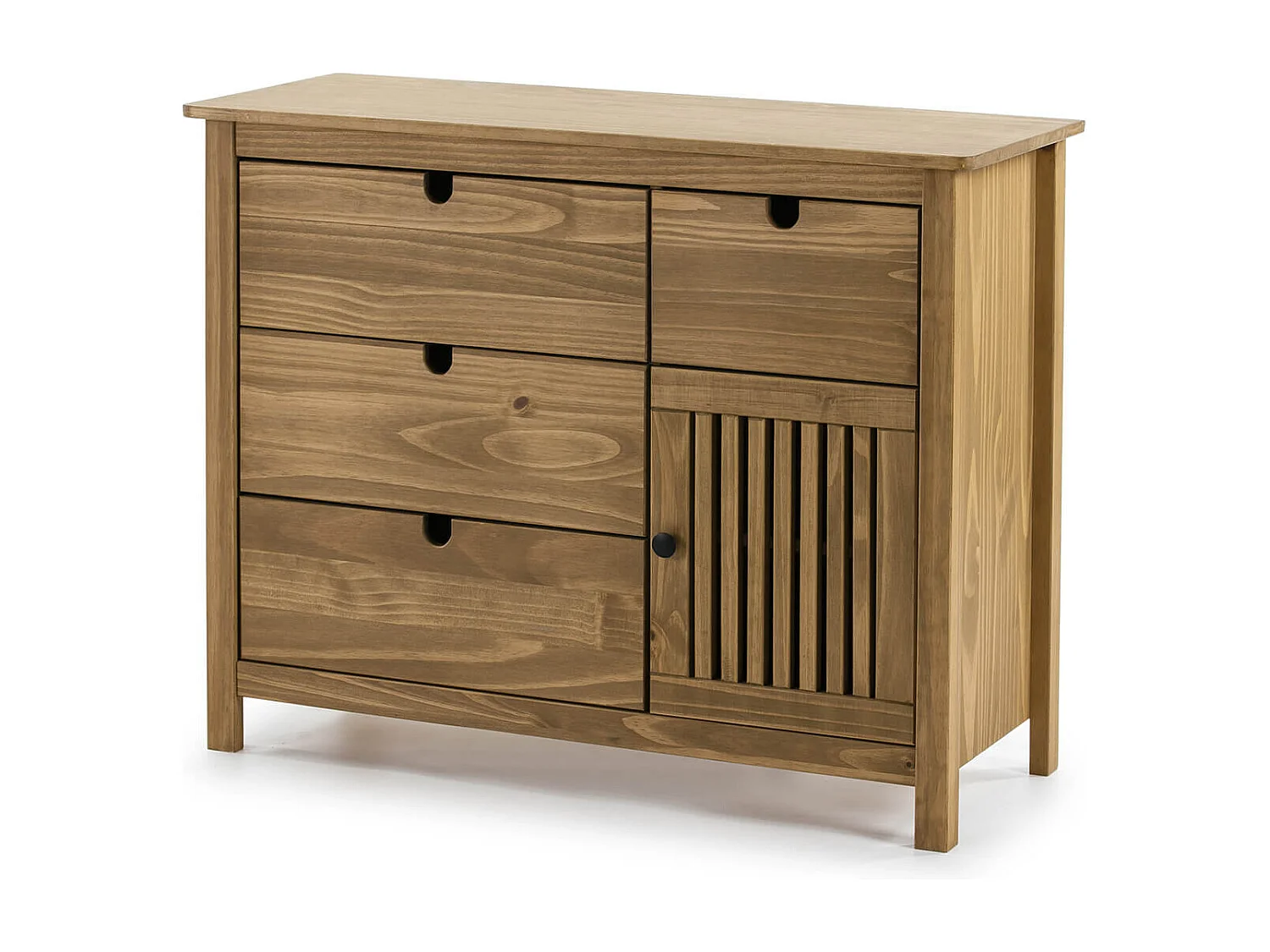 MALIA - Commode 4 Tiroirs 1 Porte Bois Ciré