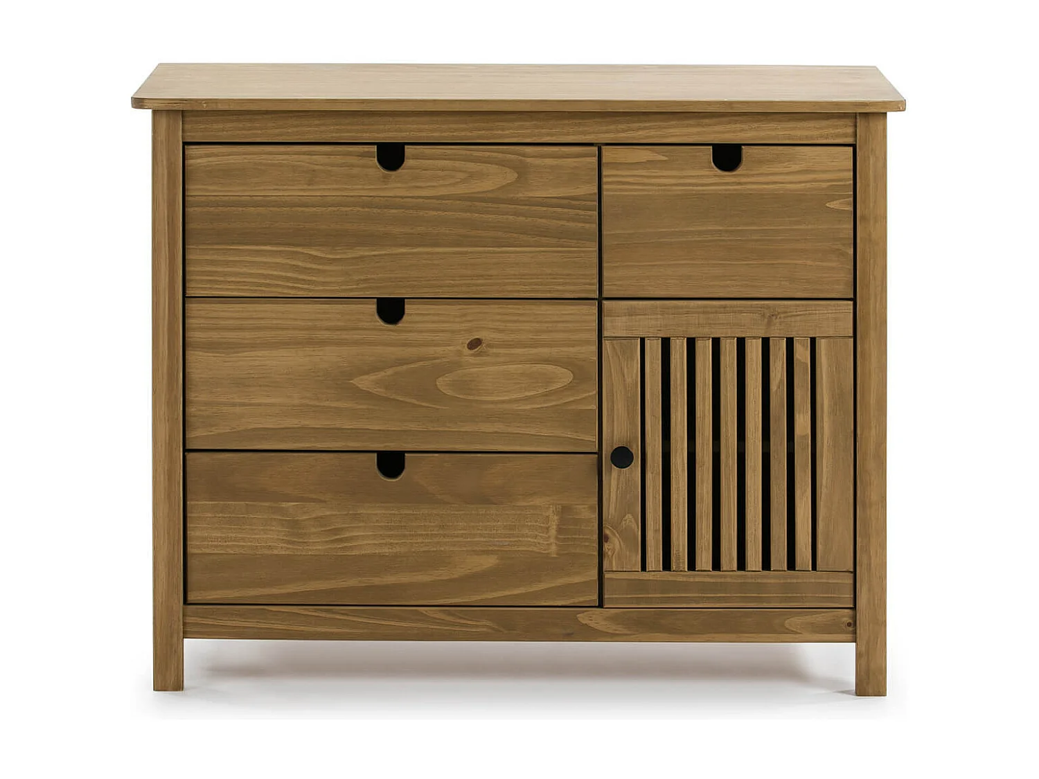 MALIA - Commode 4 Tiroirs 1 Porte Bois Ciré
