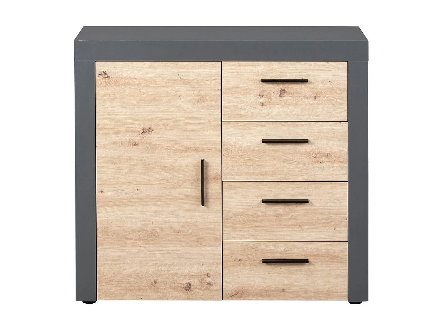 OCTOBER - Commode 1 Porte 4 Tiroirs Gris et Effet Bois