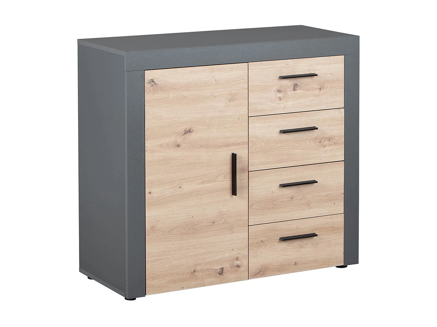 OCTOBER - Commode 1 Porte 4 Tiroirs Gris et Effet Bois