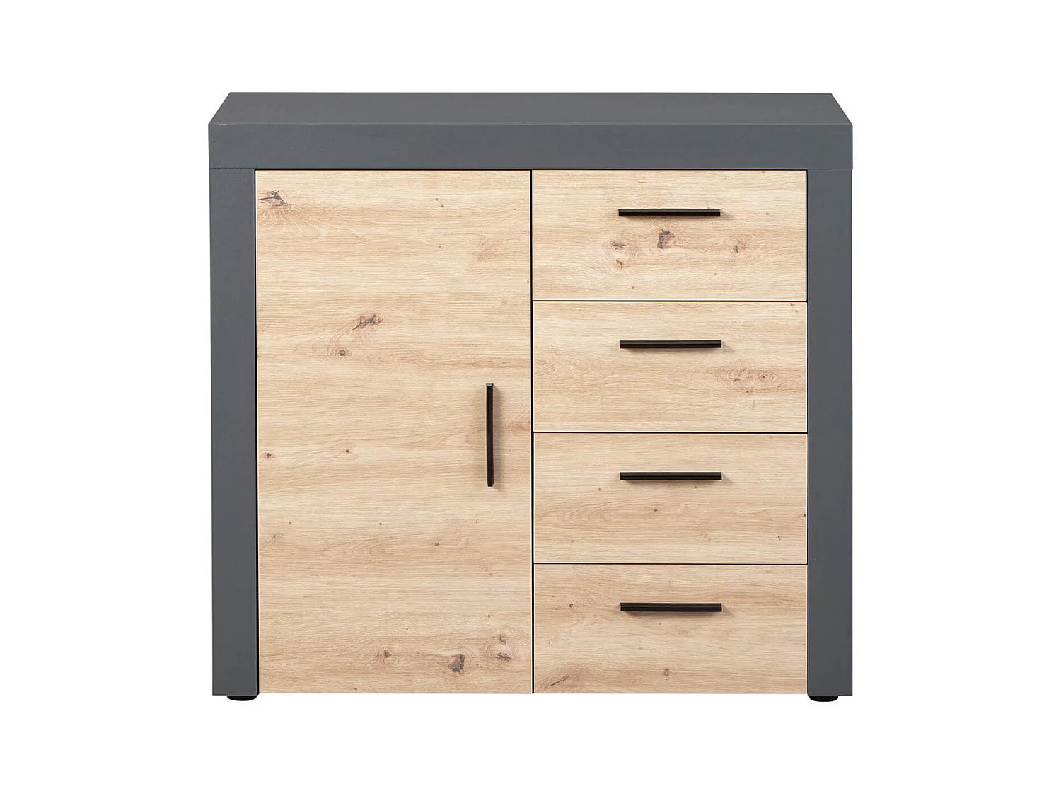 OCTOBER - Commode 1 Porte 4 Tiroirs Gris et Effet Bois