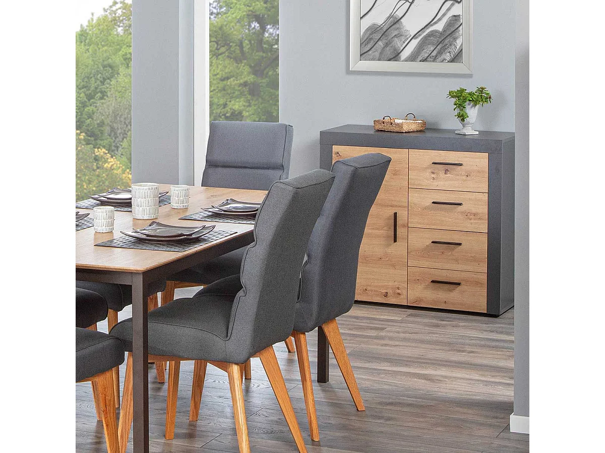 OCTOBER - Commode 1 Porte 4 Tiroirs Gris et Effet Bois