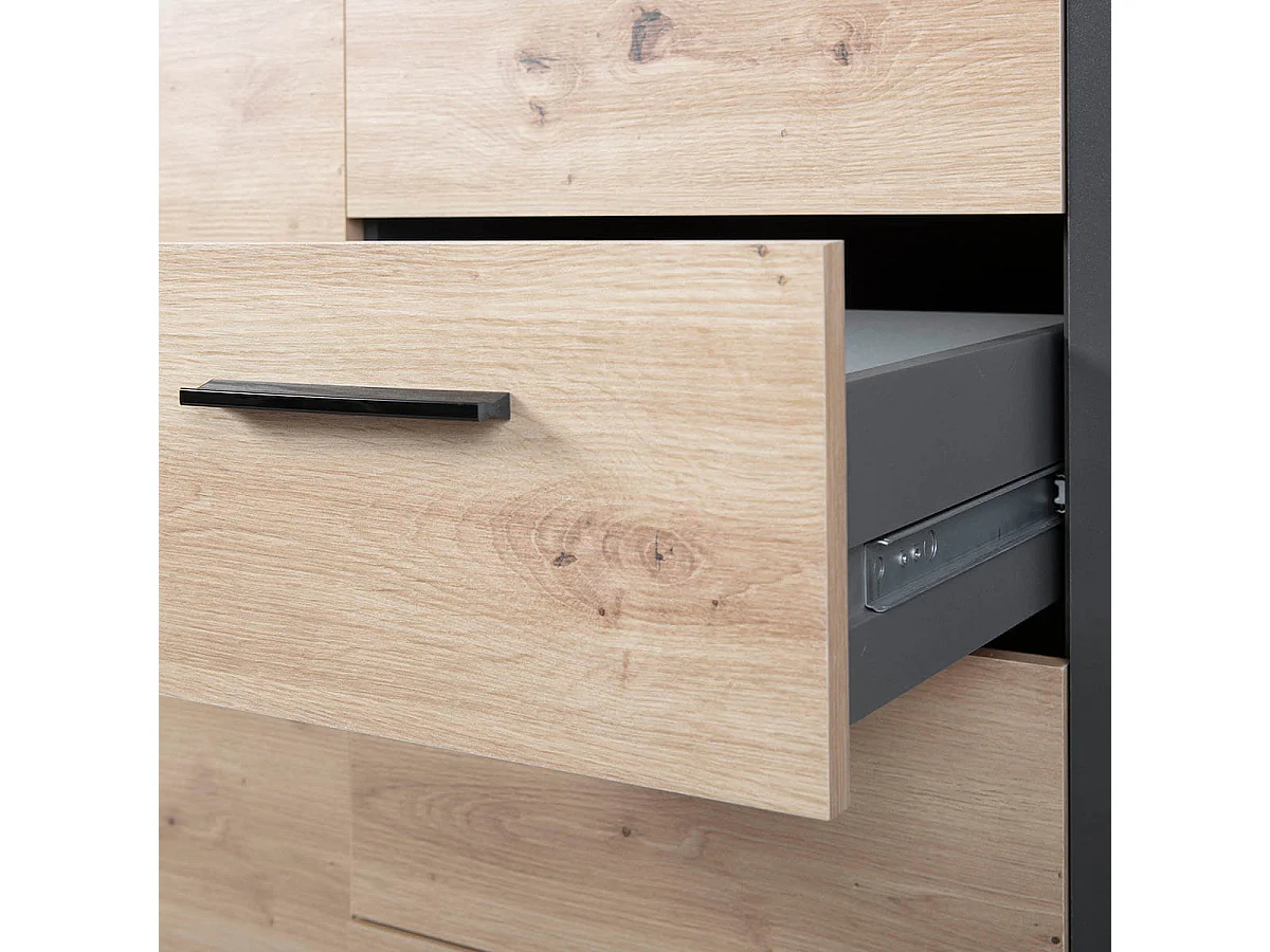 OCTOBER - Commode 1 Porte 4 Tiroirs Gris et Effet Bois