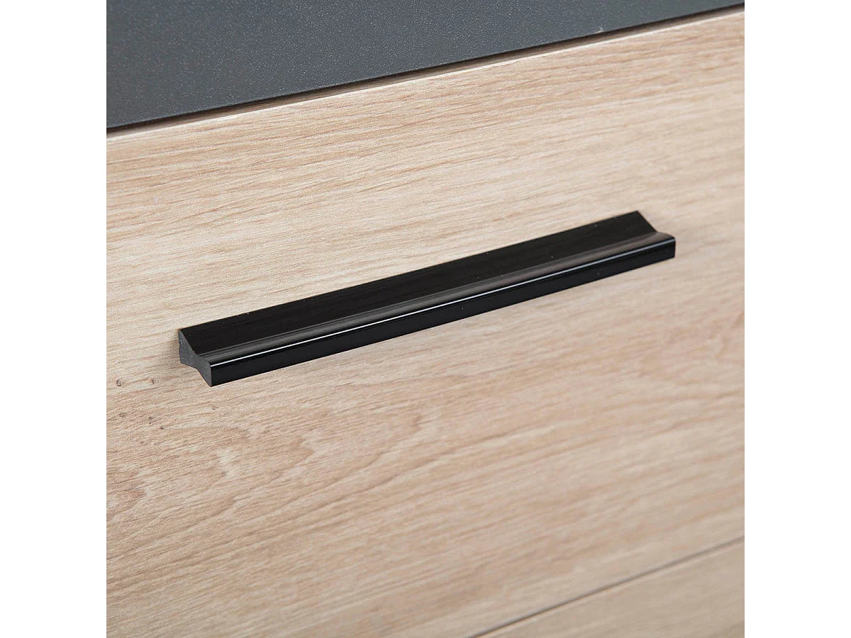 OCTOBER - Commode 2 Portes 4 Tiroirs Gris et Effet Bois