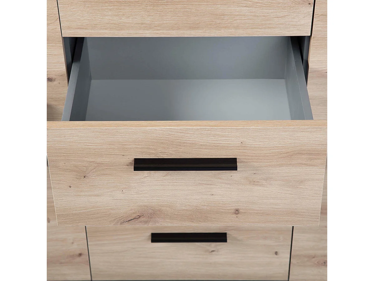 OCTOBER - Commode 2 Portes 4 Tiroirs Gris et Effet Bois