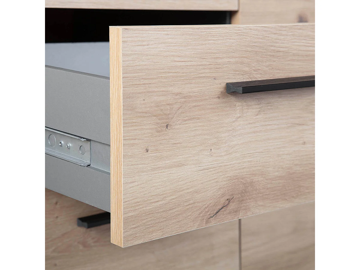 OCTOBER - Commode 2 Portes 4 Tiroirs Gris et Effet Bois