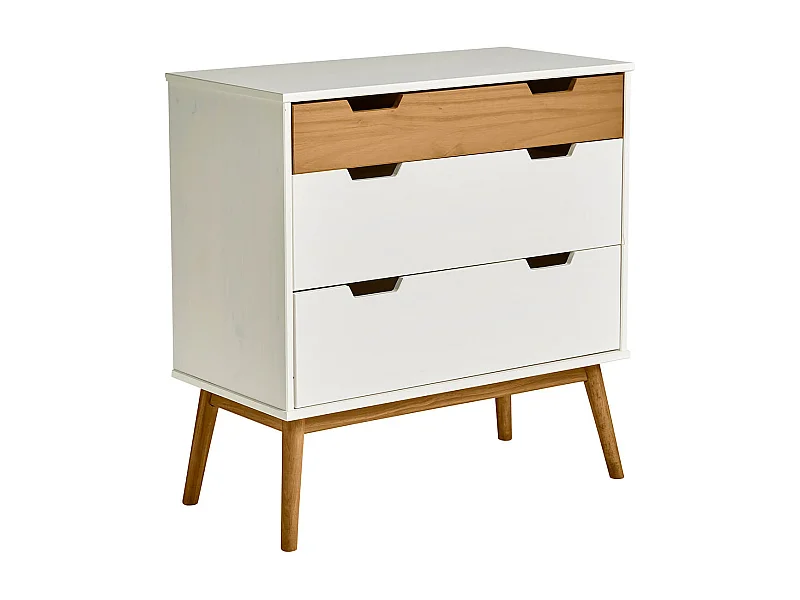MUGAN - Commode 3 Tiroirs Blanc et Pin Naturel