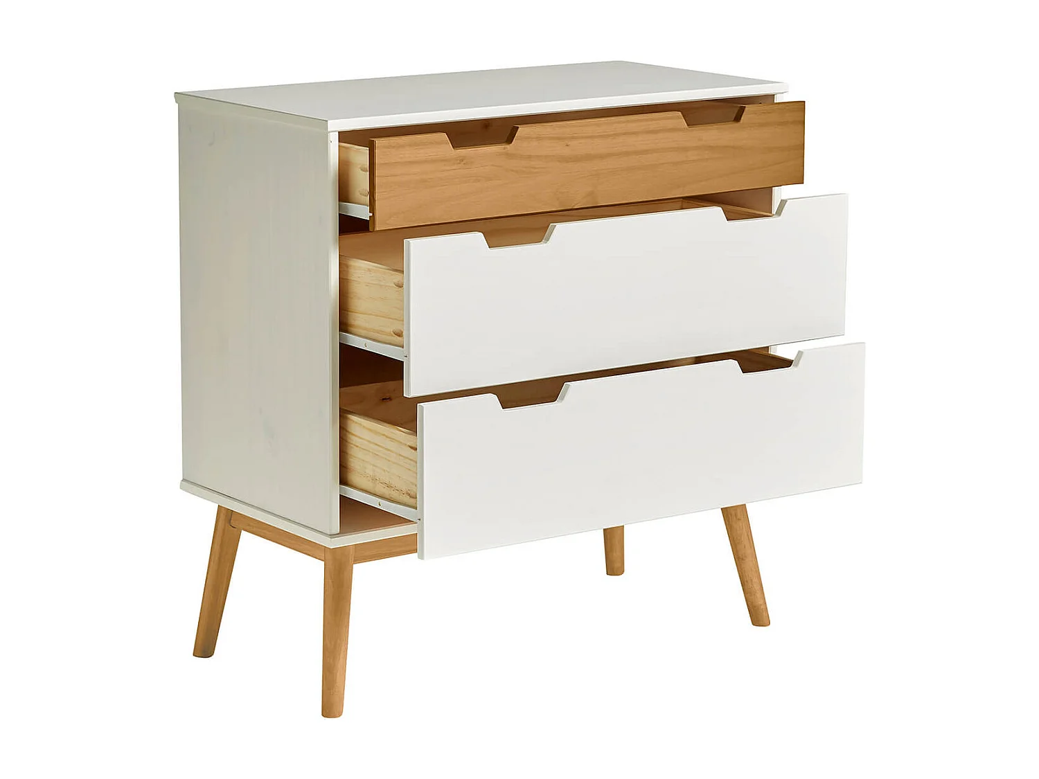 MUGAN - Commode 3 Tiroirs Blanc et Pin Naturel