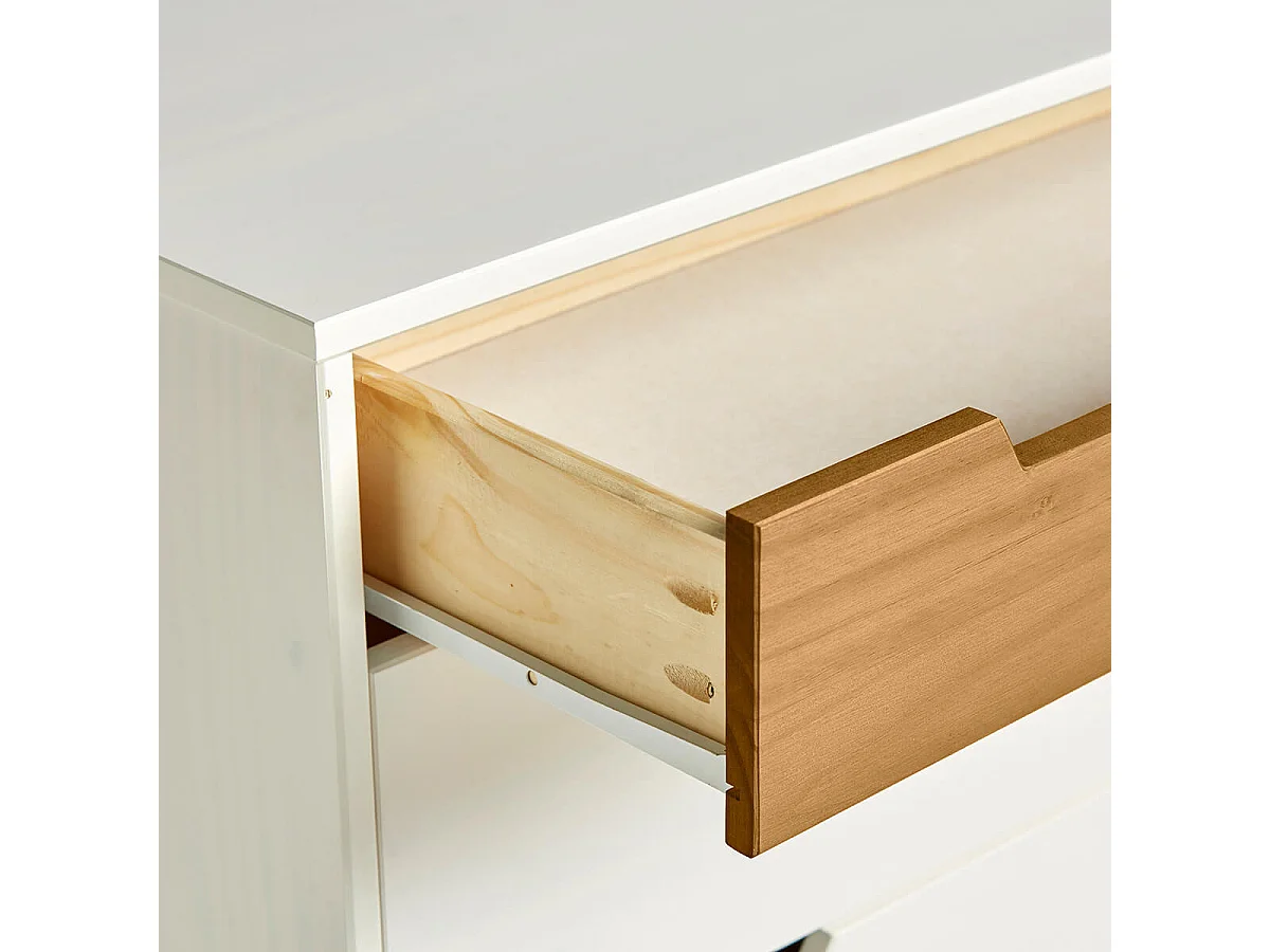 MUGAN - Commode 3 Tiroirs Blanc et Pin Naturel