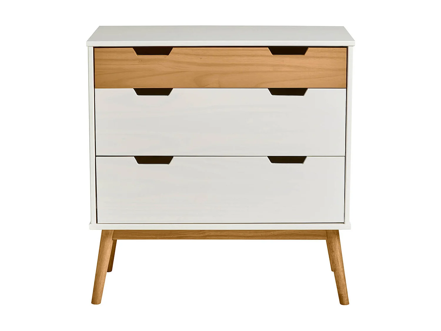 MUGAN - Commode 3 Tiroirs Blanc et Pin Naturel