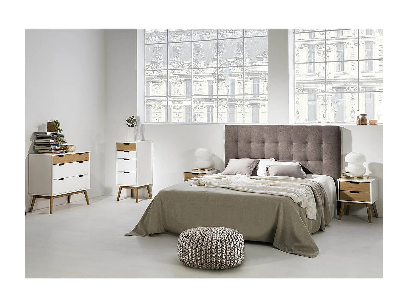 MUGAN - Commode 3 Tiroirs Blanc et Pin Naturel