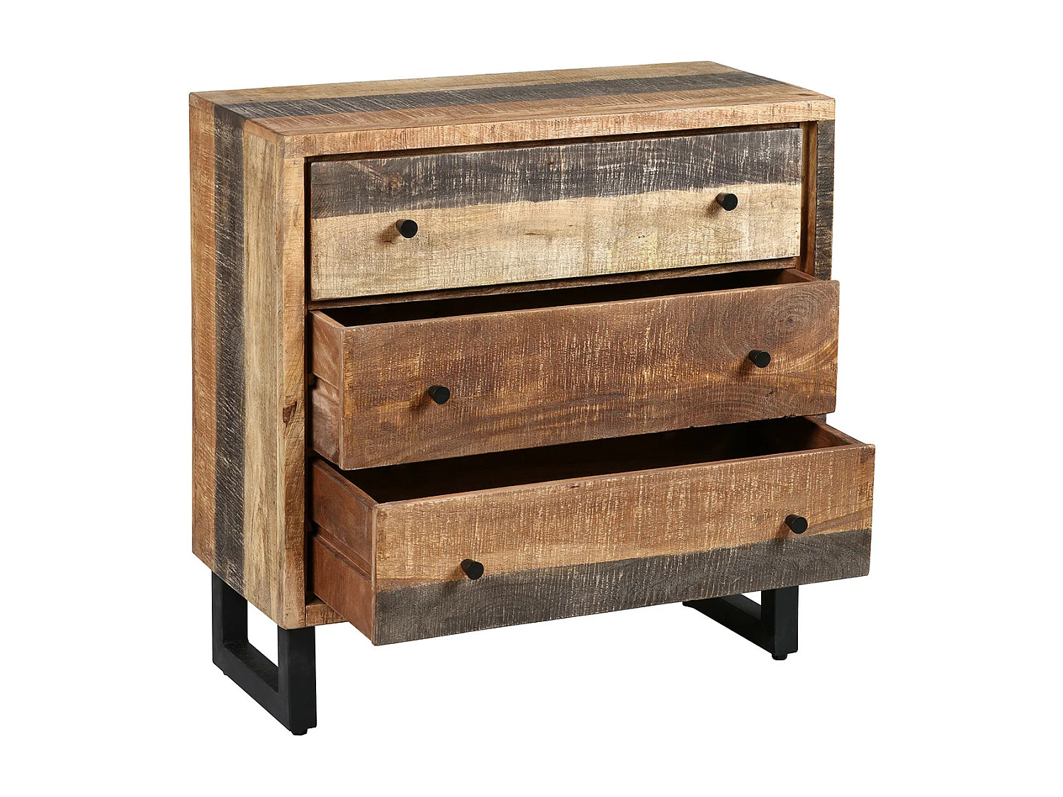 ODILON - Commode 3 Tiroirs Acier et Bois Massif