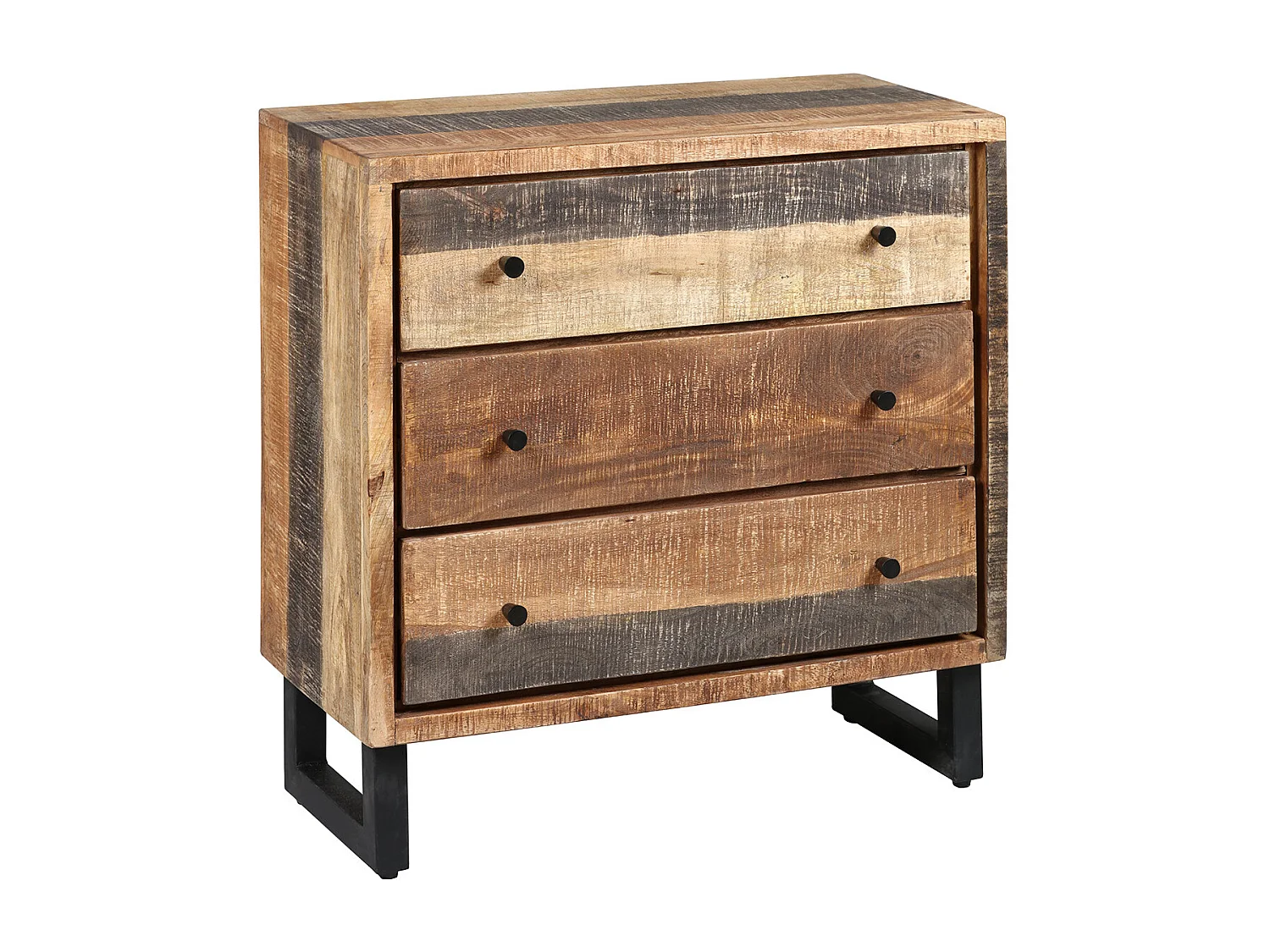 ODILON - Commode 3 Tiroirs Acier et Bois Massif