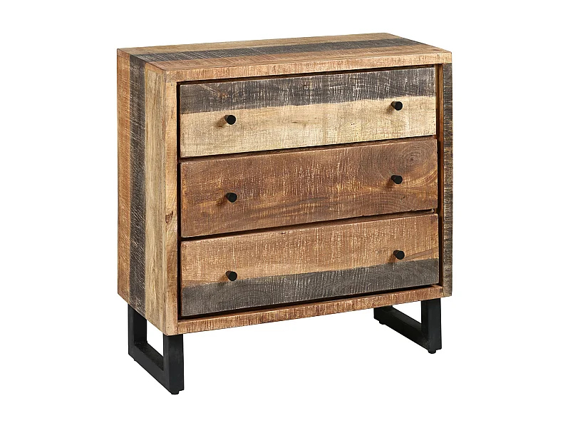 ODILON - Commode 3 Tiroirs Acier et Bois Massif