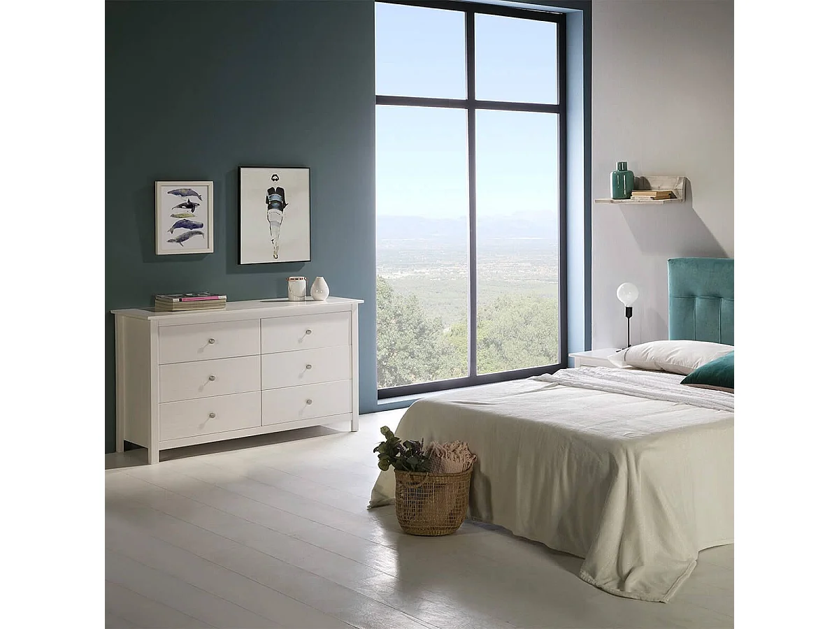 FRED - Commode 6 Tiroirs Bois Massif Coloris Blanc