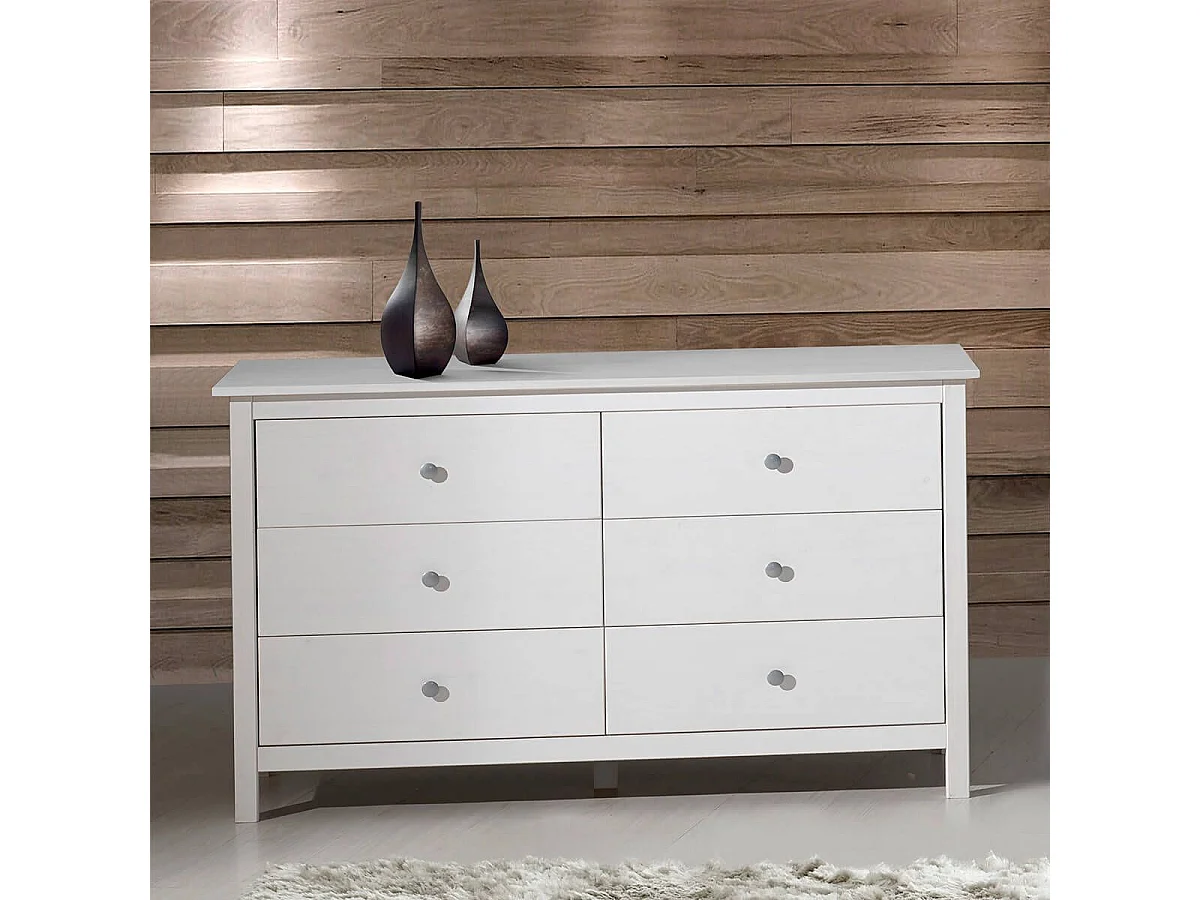 FRED - Commode 6 Tiroirs Bois Massif Coloris Blanc
