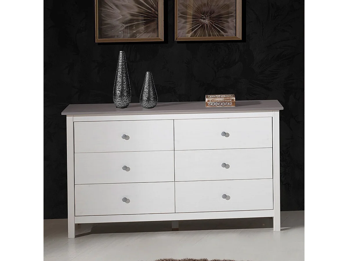 FRED - Commode 6 Tiroirs Bois Massif Coloris Blanc