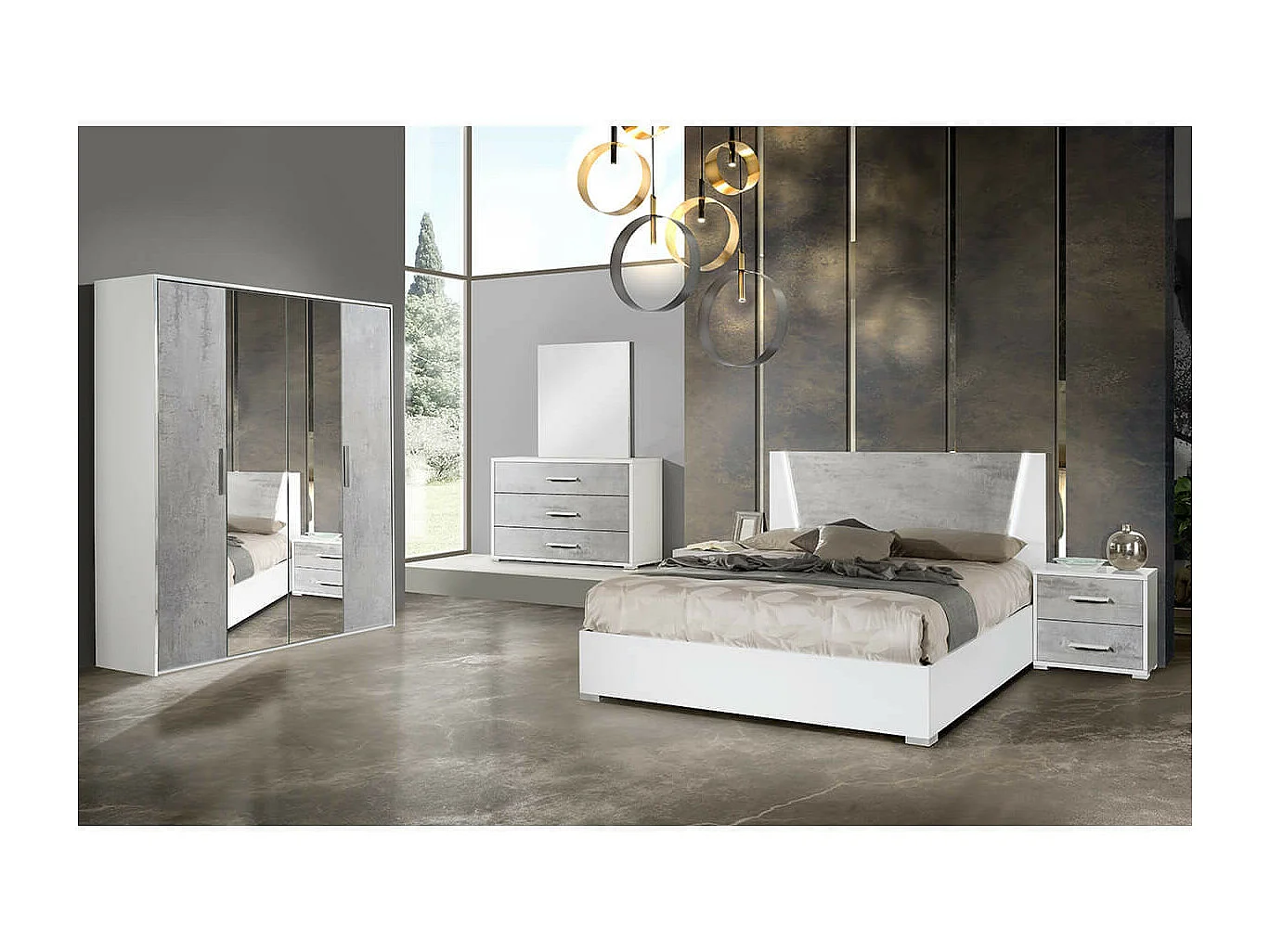 LANA - Commode 3 Tiroirs Façades Aspect Ciment