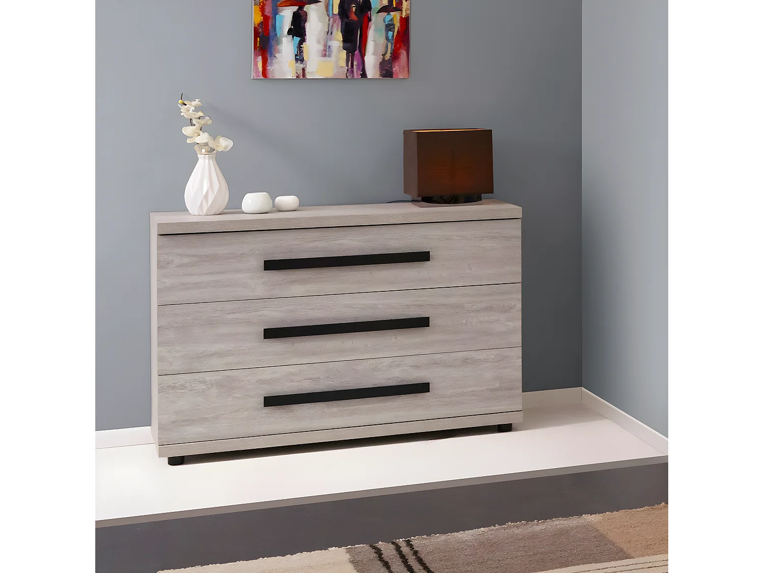 MARJORIE - Commode 3 Tiroirs Effet Bois Grisé