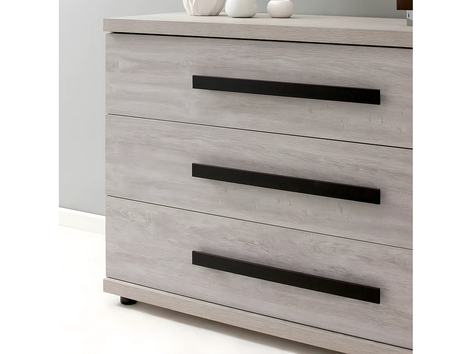 MARJORIE - Commode 3 Tiroirs Effet Bois Grisé