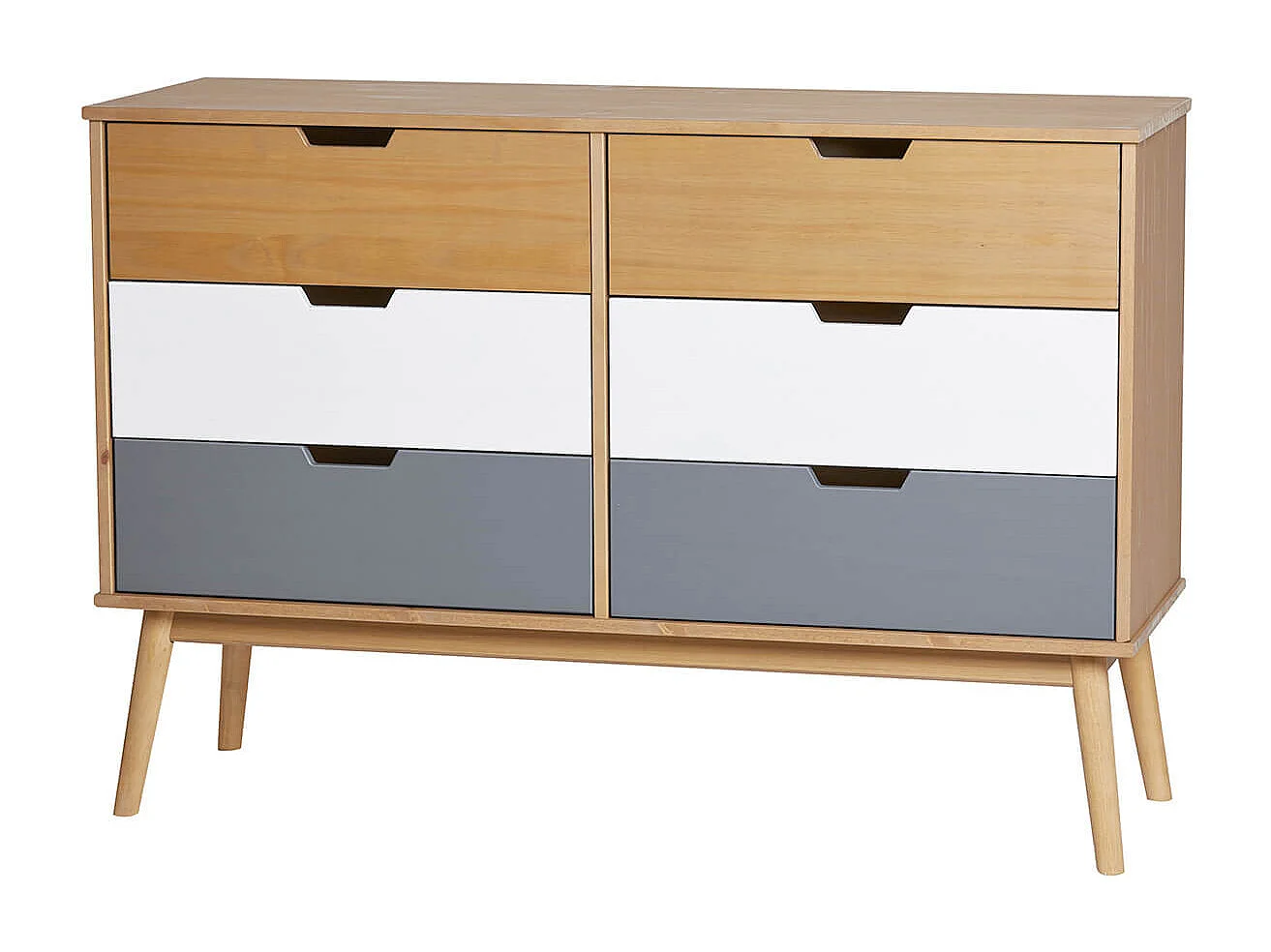 MARAS - Commode 6 Tiroirs Bois Massif, Blanc et Gris