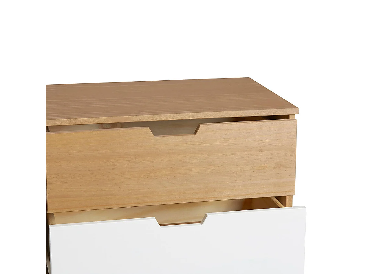 MARAS - Commode 6 Tiroirs Bois Massif, Blanc et Gris