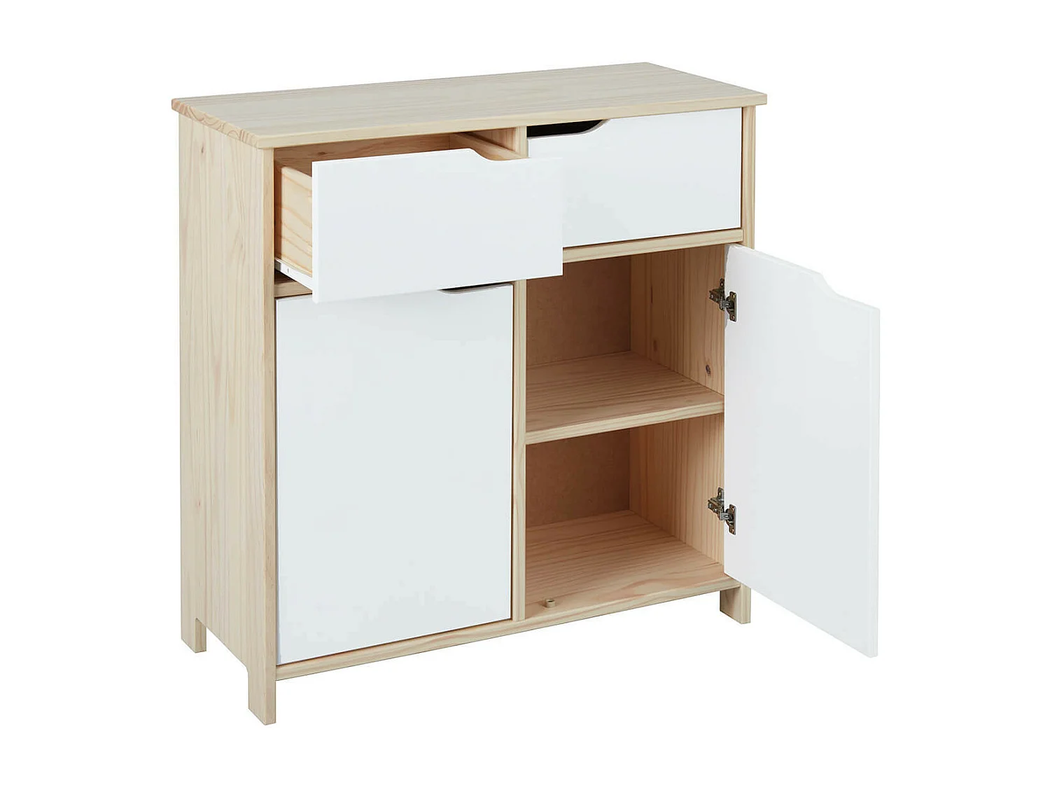 HYBO - Commode 2 Portes 2 Tiroirs Bois Massif et Façades Blanches