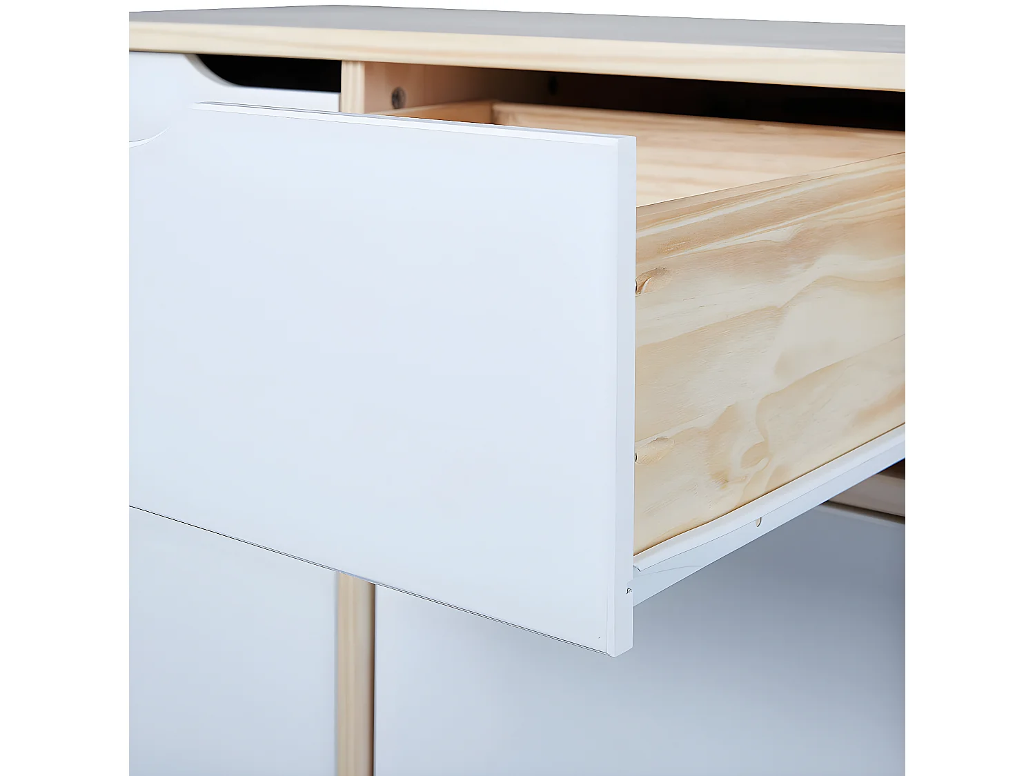 HYBO - Commode 2 Portes 2 Tiroirs Bois Massif et Façades Blanches