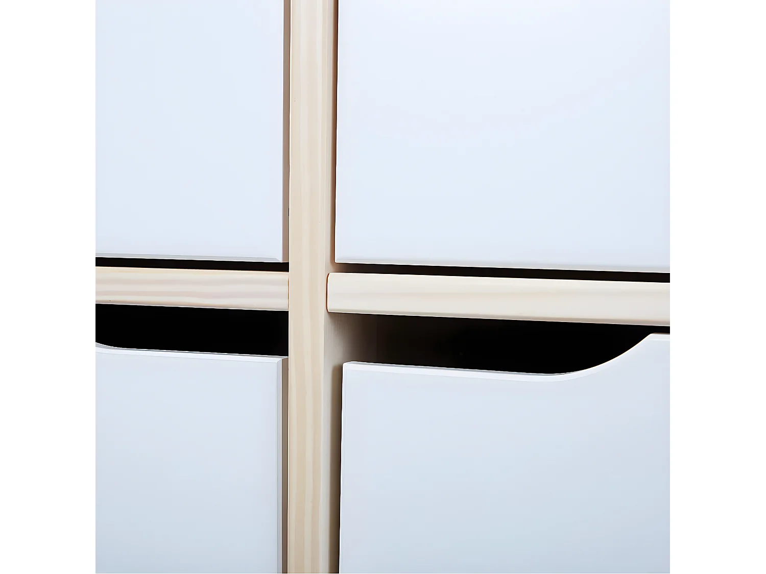 HYBO - Commode 2 Portes 2 Tiroirs Bois Massif et Façades Blanches