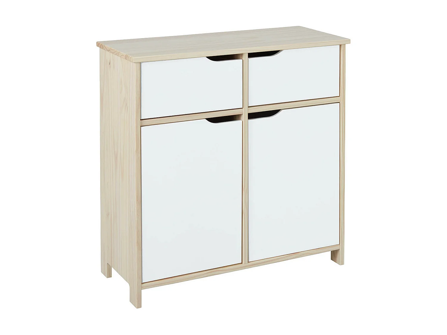 HYBO - Commode 2 Portes 2 Tiroirs Bois Massif et Façades Blanches