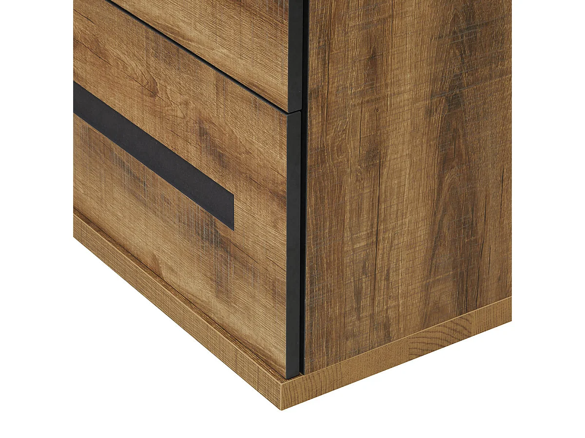 CANDAS - Commode 2 Tiroirs Effet Bois et Béton Anthracite