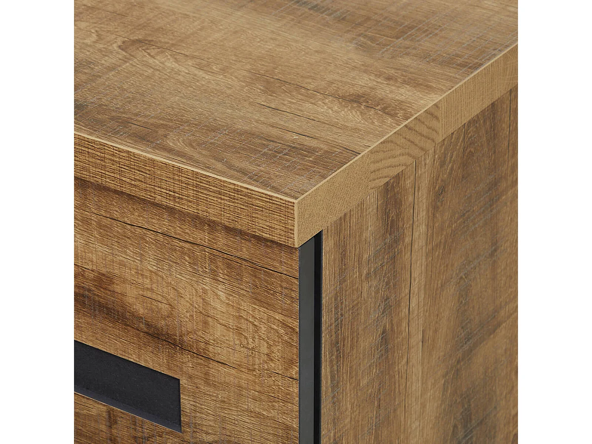 CANDAS - Commode 2 Tiroirs Effet Bois et Béton Anthracite