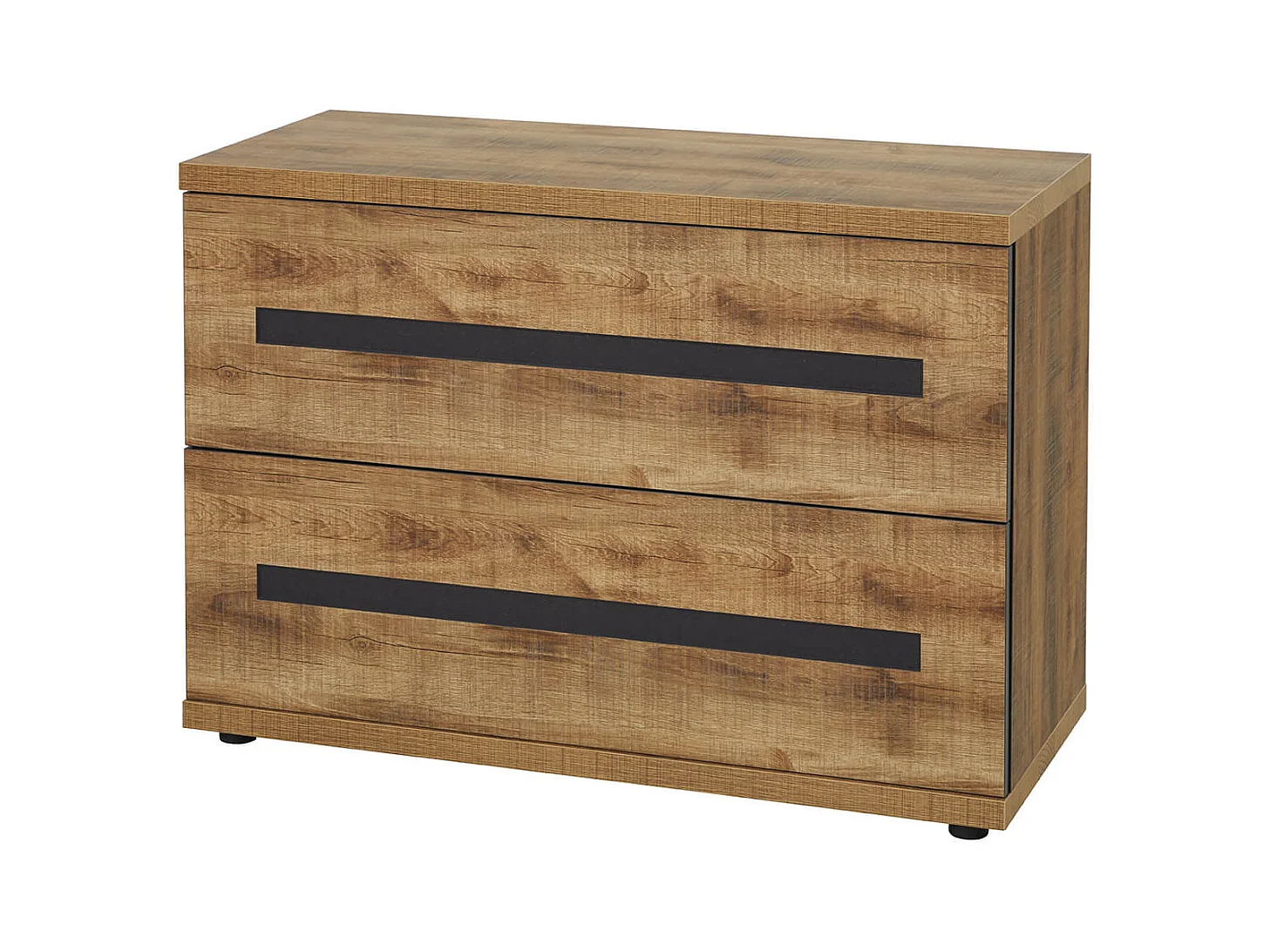 CANDAS - Commode 2 Tiroirs Effet Bois et Béton Anthracite